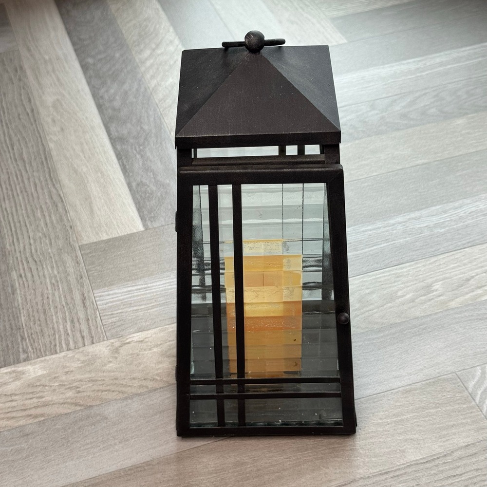 PartyLite Black Metal Mission Style Glass Candle Lantern Farmhouse Ambient Light - Picture 8 of 8